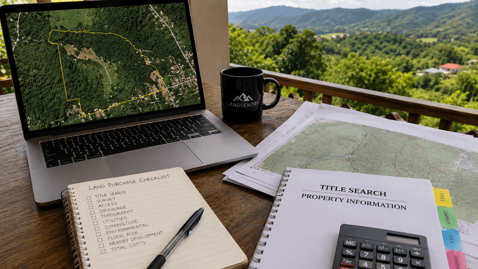 Diaspora land buyer reviewing maps, title documents and property information before paying a land deposit.